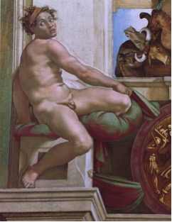 Fig. 11) Michelangelo, Ignudo, 1534-4.