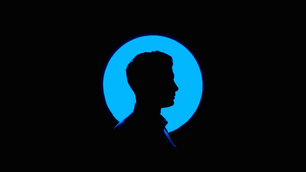 decorative image, head against blue background