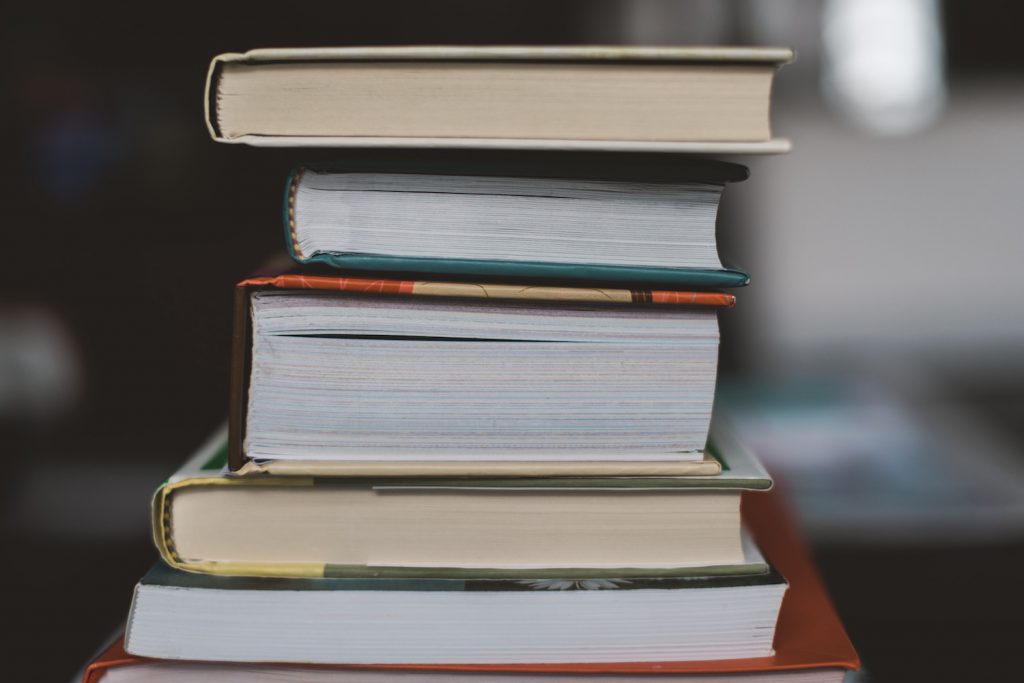 deco image: stack of books. 